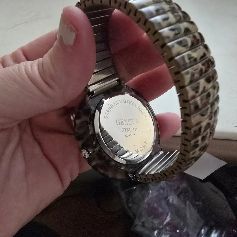 Y2k Geneva Quartz Watch Leopard Print Oversized Face Stretch Band Y2K Preppy